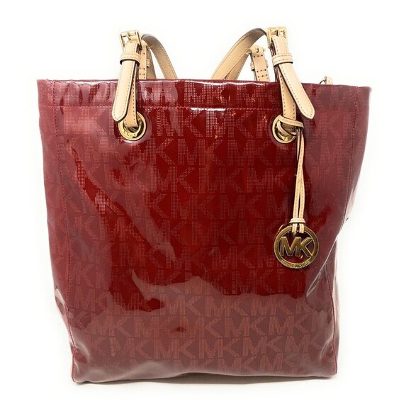 Michael Kors Jet Set Women’s Red Patent Leather Signature Tote Shoulder Bag - Picture 1 of 10